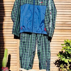 Tommy Hilfiger Blue and Green Plaid Jacket and Pants Set